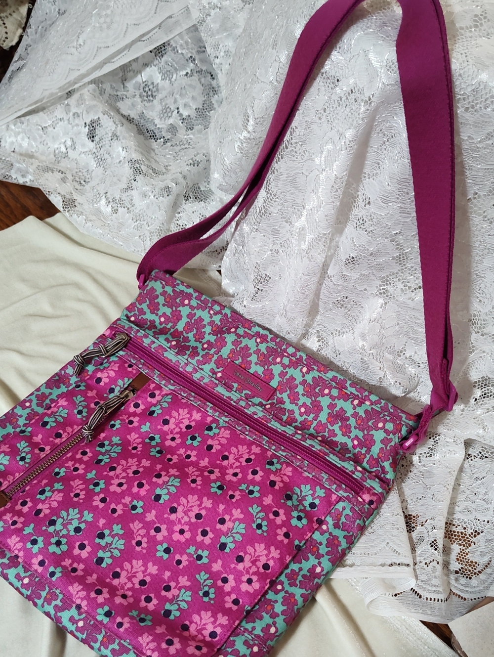 Vera Bradley Magenta and Teal Floral Crossbody Bag